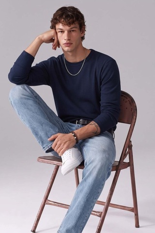 Barrels And Oıl Erkek Bisiklet Yaka İnterlok Sweatshirt - İndigo İndigo