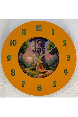 Kişiye Özel İsimli Çocuk Odası Duvar Saati Epoksi Dolgulu 35 Cm Masallar Serisi Turuncu
