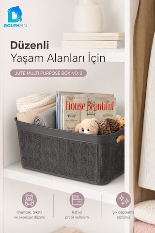 Jute Çok Amaçlı Kutu 5 L Plastik Mutfak Banyo Dolap İçi Düzenleyici Siyah