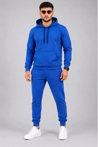 Oada Erkek İki İplik Kapüşonlu Kanguru Cepli Sweatshirt Jogger Pantolon Alt Üst Eşofman Takımı -saks Mavisi