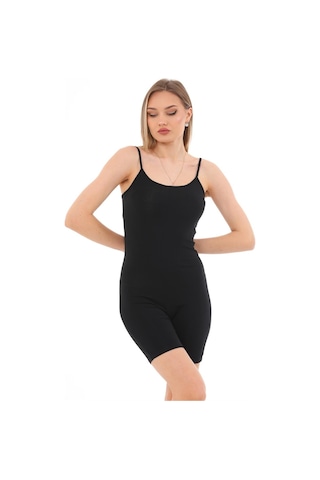 Kadın Body İp Askılı Şort Tulum-siyah