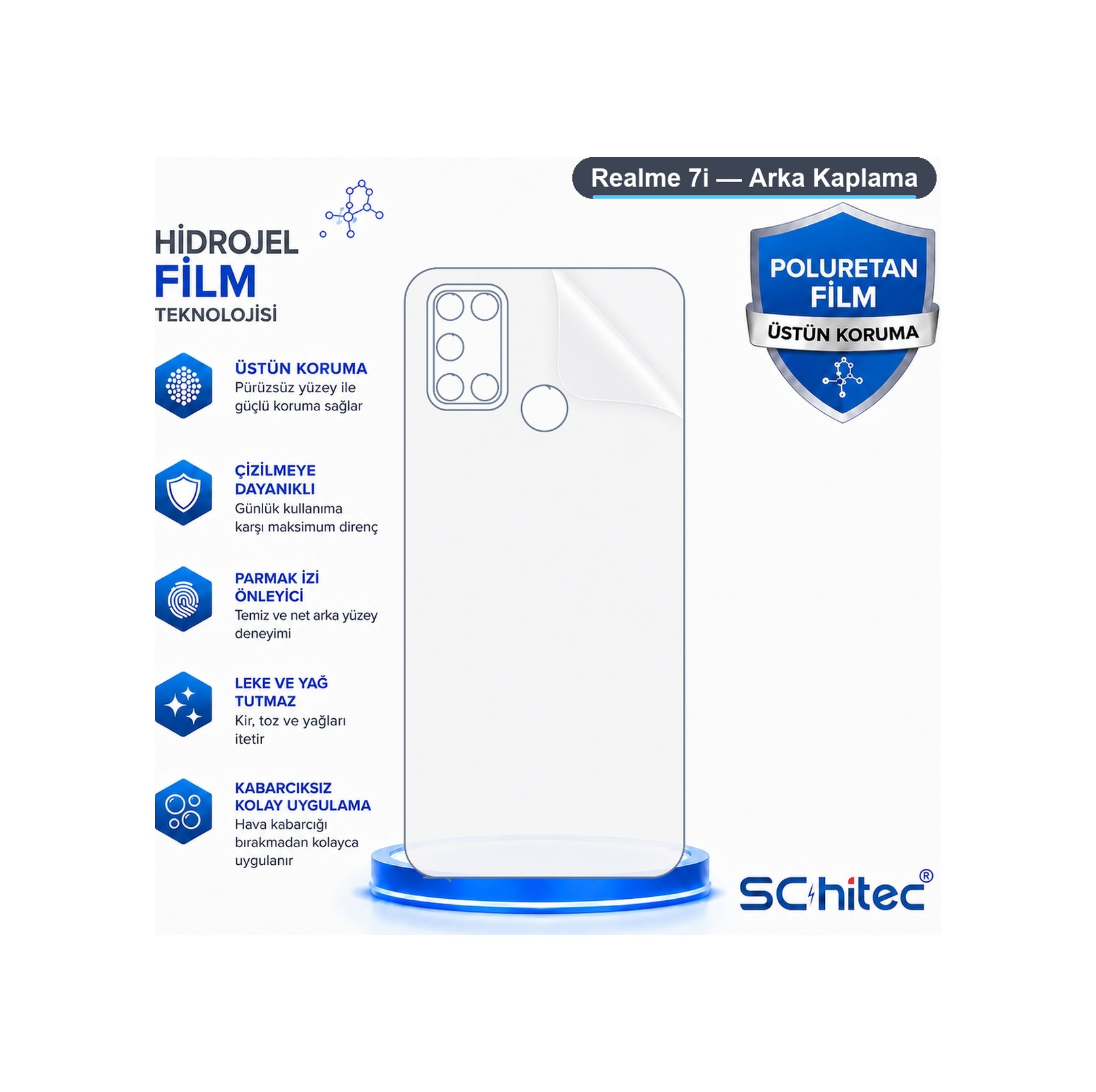 Schitec Realme 7i Uyumlu Arka Yüzey Hidrojel Koruyucu Film 11338346