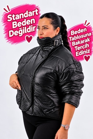 Ay-sel Büyük Beden Kadın Beyaz 42-48 Beden Kapitone Elyaf Dolgulu Astarlı Düğmeli Cepli Ceket Aysel Siyah