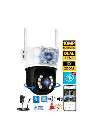 Okam Pro3012 Çift Kameralı 10mp Hareket Takipli Gece Sensörlü Çift Siren Su Geçirmez Wifi Ip Kamera