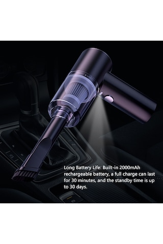 Jeemson Kablosuz El Fırçası Süpürge 120w 6000pa, Araç/ev/ofis İçin, Islak-kuru Kullanım, Led Işık, 2000mah Pil, Siyah