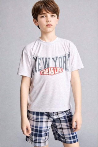 Defacto Regular Fıt Desenli 2li Pijama Takımı Erkek Çocuk H0373a826smgr400 Gri-gr400