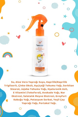 Baby İcon Organik Vegan Anne Ve Çocuk Nemlendirici Güneş Koruyucu Sprey Suya Dayanıklı Uva Uvb Spf 50+200ml