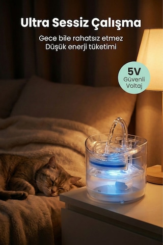 Filtreli Otomatik Evcil Hayvan Su Pınarı 2l Sessiz Pompa Kedi & Köpek Su Sebili