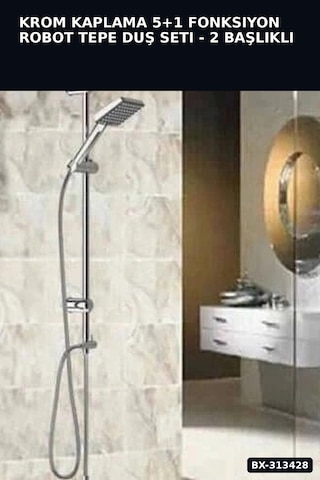Krom Kaplama 5+1 Fonksiyon Robot Tepe Duş Seti - 2 Başlıklı Banyo Takımı Bx-313428 Açık Ahşap