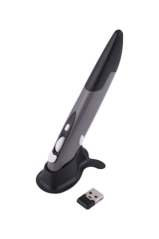 Lemestar Kablosuz Kalem Mouse - 2.4ghz 10m Menzil, 500/1000 Dpı Ayarlanabilir, Ppt Sayfa Döndürme Tekerleği, Pil Alarmlı Gri/siyah