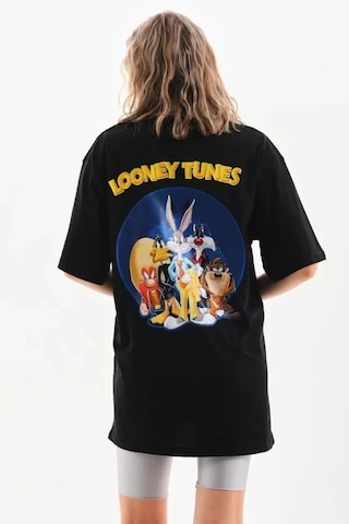 Modi Unisex Baskılı Oversize T-shirt - Siyah Açık Siyah