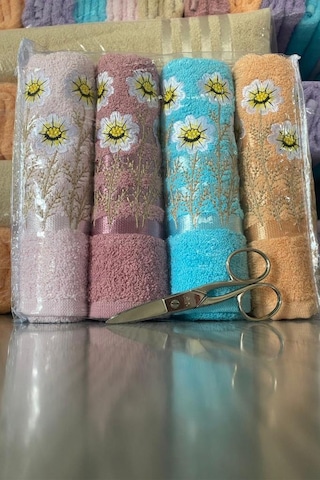 Daisy Soft 4lü Nakışlı Çeyizlik Havlu Takımı Çok Renkli