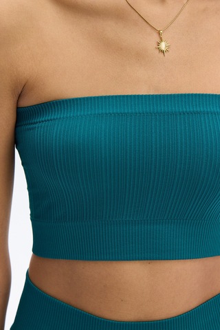 SubTone Dikişsiz Rib Dokulu Straplez Crop Top Petrol Yeşili Yeşil