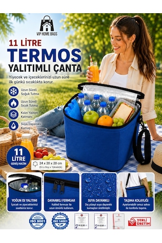 Termal Çanta Termos El Çantası Buzluk Piknik Çantası 11 Lt Soğutucu Çanta Mavi