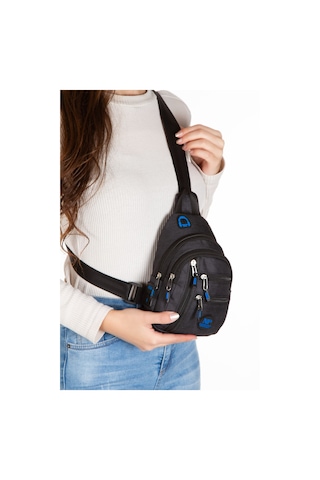 Newish Polo Keten Kumaş Usb Kulaklık Çıkışlı Fermuarlı Göğüs Ve Omuz Çantası 16x22cm New120 - Siyah - Mavi