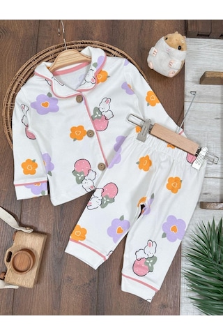 Kruvaze Yaka %100 Pamuk Önden Düğmeli Mevsimlik Ünisex Bebek Ve Çocuk Pijama Takımı Bebicix Çok Renkli