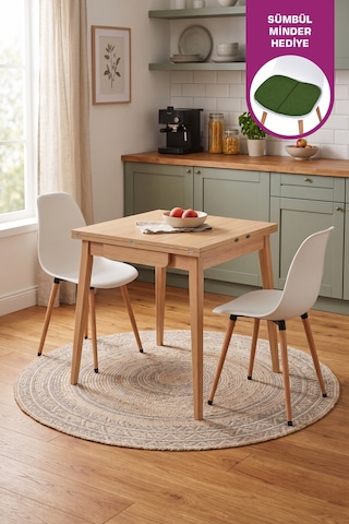 Vilinze Eames Sandalye Avanos Kanatlu Ahşap Mutfak Masası Takımı - 70x70+70 Cm Natürel