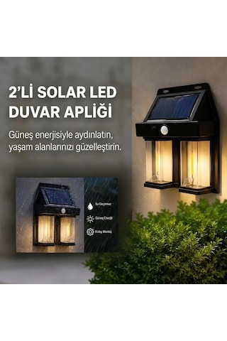 2& 39 Li Solar Güneş Enerjili Led Duvar Apliği, Hareket Sensörlü, Şarjlı, Kablosuz Dış Mekân Bah 32198617