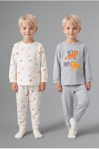 Defacto %100 Pamuk Hayvan Desenli Uzun Kollu Üst Lastikli Paça 4lü Pijama Takımı Erkek Bebek I1440a526augr91 Gri-gr91
