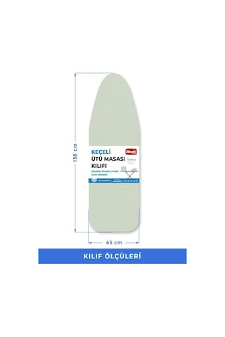 Ütü Masası Kılıfı Örtüsü Bezi, Yeşil Eskitme Desenli Süngerli Ve Keçeli, Yanmaz, Ayarlanabilir 48x138 Cm