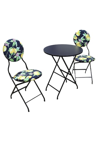 Katlanabilir Limon Desenli Metal Masa Ve Sandalye Takımı - 2 Sand