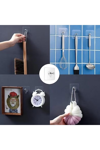 20 Adet Duvara Monte Edilebilir Kanca Plastik Askı Mutfak Resim Fotoğraf Poster Saat Askı Şeffaf