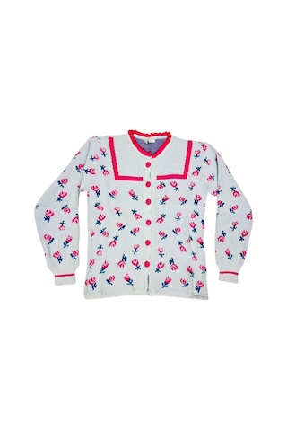 Çok Çiçekli Triko Hırka Gri