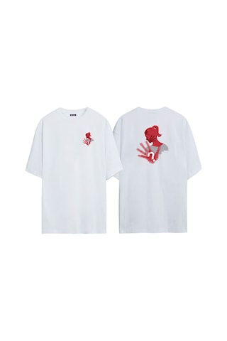 Thewert Unisex Kadınlara Karşı Şiddete Son Ön Arka Baskılı Beyaz Oversize T-shirt