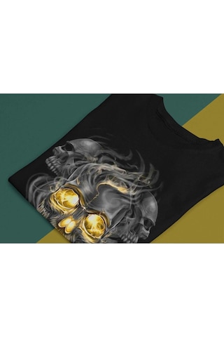 Adrift Wed Kuru Kafa Gold Görünüm Dead Gothic Rocker Dijital Baskılı T-shirt Siyah