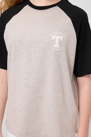 Gri Melanj O Yaka Pamuklu Baskılı Oversize Fit Kız Çocuk T-shirt - 75179 Gri Melanj