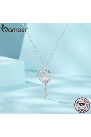 Bamoer Anahtar Kolye 925 Ayar Gümüş Retro Vintage Kelebek Asma Kalp Takı Hediyeler Kadın Kızlar İçin