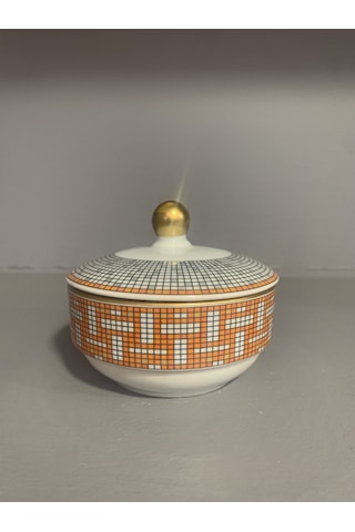 Fermato Porselen Kapaklı Şekerlik Honey Turuncu Serisi Çok Renkli