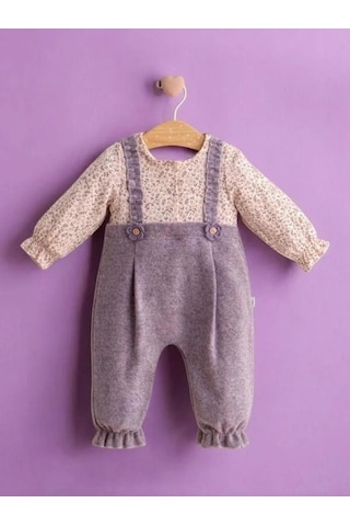 Kız Bebek Çiçek Desenli Tulum-15269 Mor