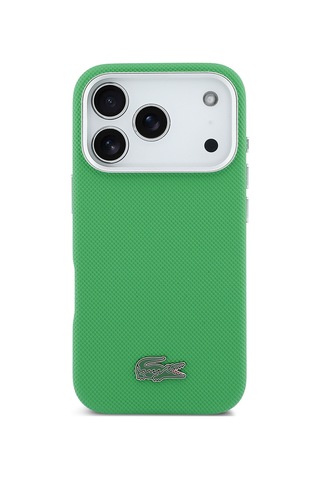 Apple iPhone 17 Pro Kılıf Lacoste Lisanslı M-safe Uyumlu Pvc Pike Desenli İkonik Timsah Logolu Kapak Yeşil