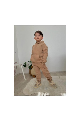 Jeliboomkidswear Kapşonlu Erkek 2li Takım Bej