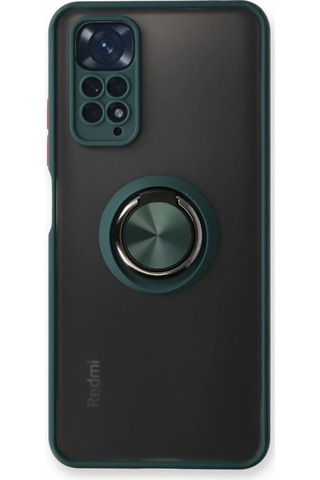 Xiaomi Redmi Note 11 Kılıf Montreal Yüzüklü Silikon Kapak - Yeşil Düz Renkli