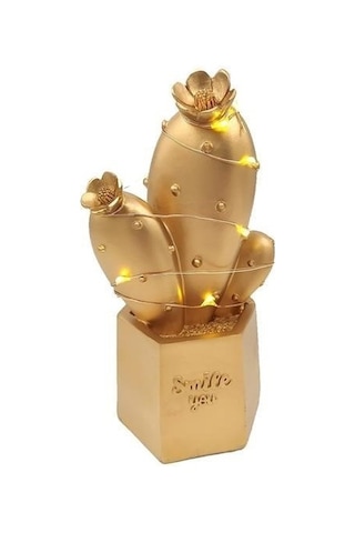 Buffer Led Işıklı Sevimli Kaktüs Dekoratif Masa Lambası Mini Biblo Gece Lambası Gold Diğer
