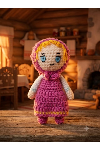 Afacan Kız Amigurumi Örgü Oyuncak -Çizgi Film Karakteri Hediyelik Figür 11 Cm
