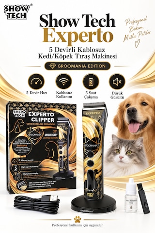 Showtech Experto 5 Devirli Şarjlı Kedi Köpek Tıraş Makinesi - Sessiz Ve Güçlü