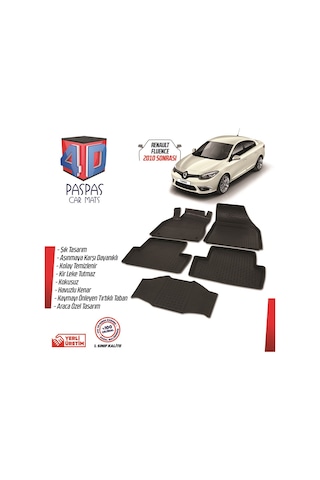 Renault Fluence 2010 Sonrası 4D Havuzlu Kauçuk Paspas Siyah