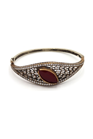 Yakut Taşlı Zirkon Süsleme El İşi Gümüş Otantik Kadın Bilezik 201024743 Gümüş