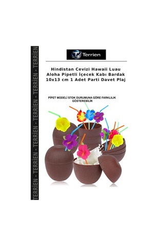Hindistan Cevizi Hawaii Luau Aloha Pipetli İçecek Kabı Bardak 10x13 Cm 1 Adet Parti Davet Plaj Çok Renkli