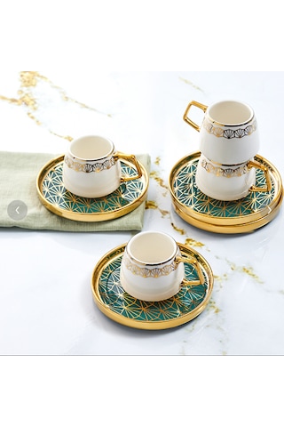 Karaca Verde 6 Kişilik Kahve Fincan Takımı 100 Ml Altın - Yeşil