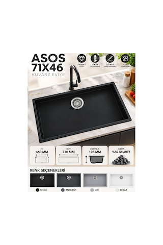 Granit Evye Vera Series Siyah Renk En :460mm Boy 710 Mm Derinlik :195 Mm
