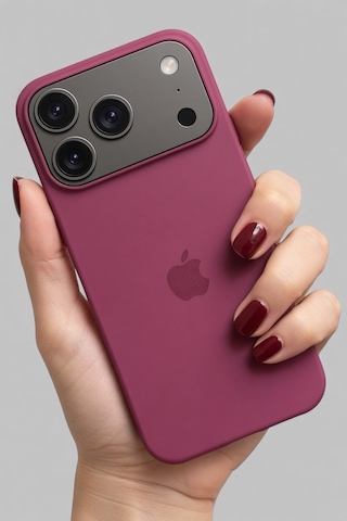 Iphone 17 Pro Max Uyumlu Kılıf Logolu Lansman Soft Yumuşak Içi Kadife Silikon Kapak Bordo