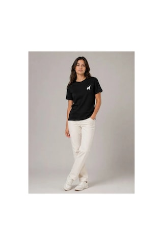 Butik İstanbul Minimal Geyik Logolu Tişört Bisiklet Yaka Kısa Kol Yazlık T-shirt - Siyah