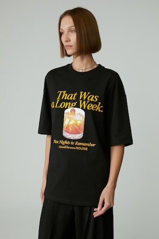 Ethıquet Mercedıtas Kadın Regular Baskılı Yuvarlak Yaka Siyah T-shirt