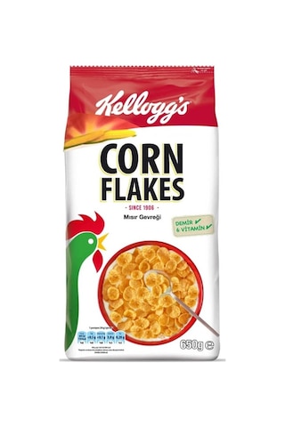 Kellogg's Corn Flakes Kahvaltılık Mısır Gevreği 650 Gr,lif Kaynağ 8'li Paket