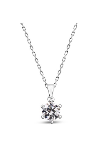 Kuyumcudukkani 4mm Zirconia Taşlı"tektaş"kolye - 32114-w-w Beyaz