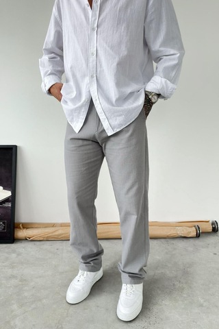 Gri Baggy Keten Pantolon
